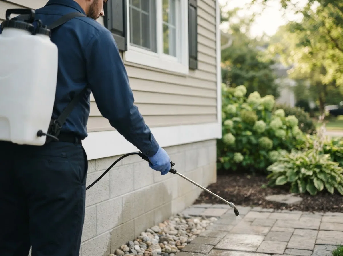 Pest control technician inspecting a home in Montgomery, TX